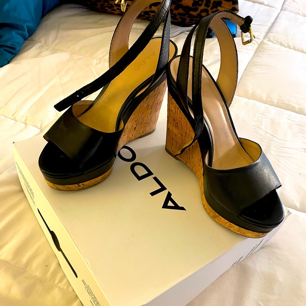 Black wedge sandals